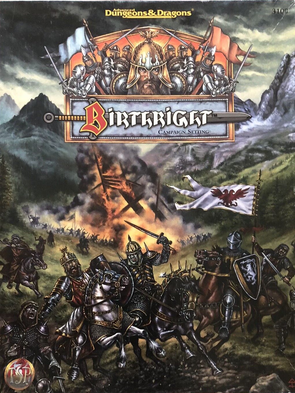 The cover of the D&D campaign boxed set Birthright which pictures a painting of a medieval battle between two armies