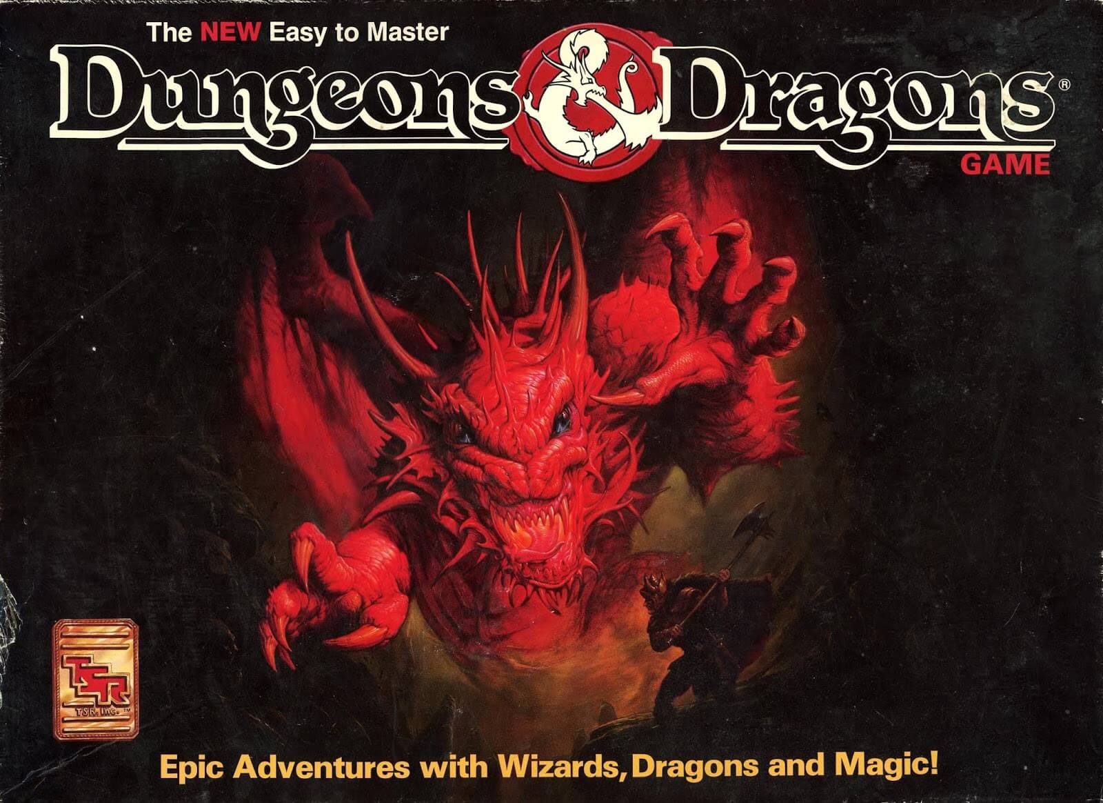 A picture of the black box Dungeons and Dragons boxed set from the late 1980s.