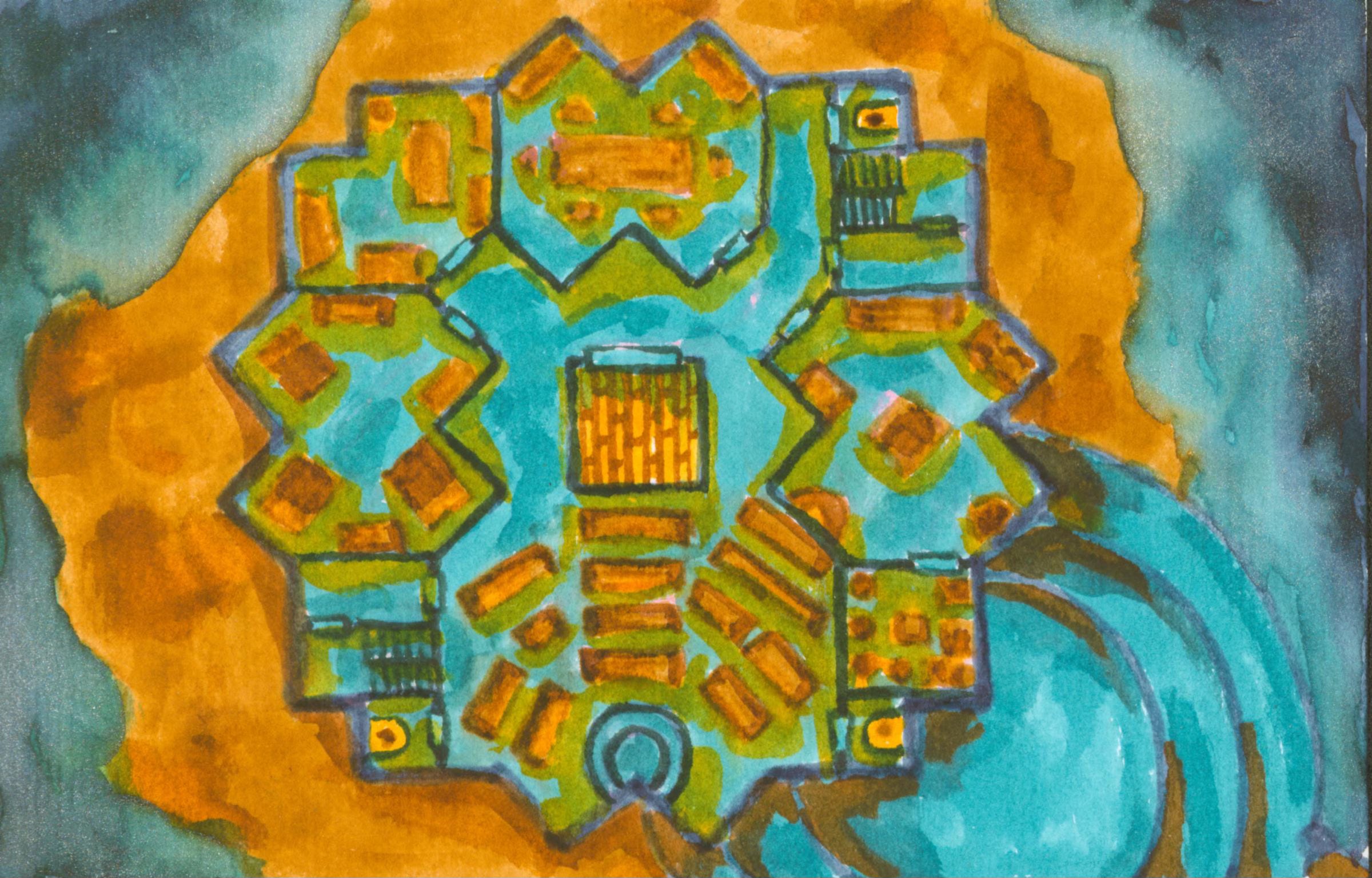 Ink painting map of a tower level by Keith Senkowski