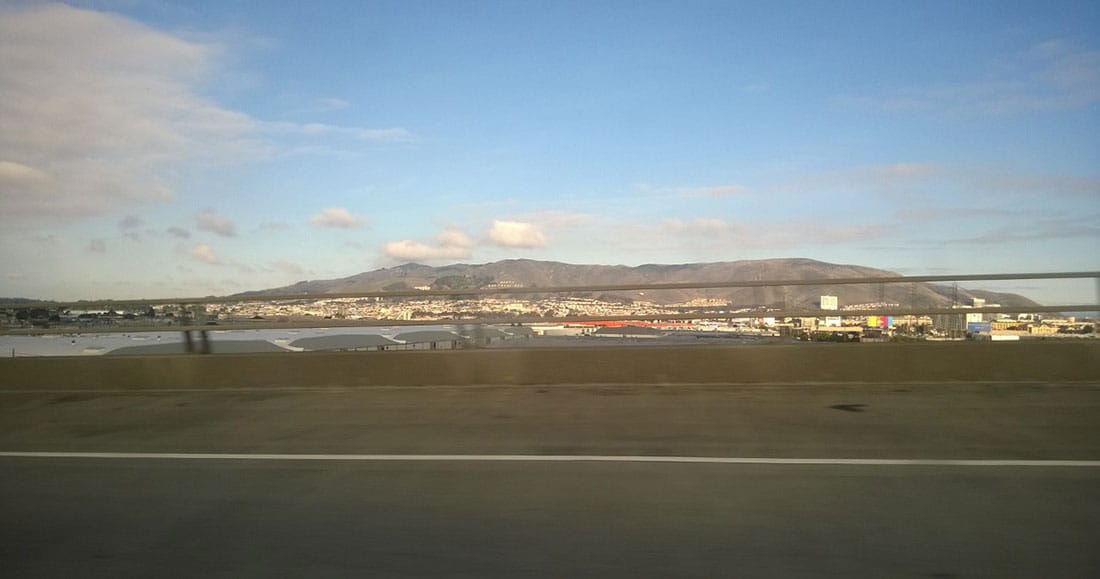 A photo of the mountains around San Francisco from the highway.