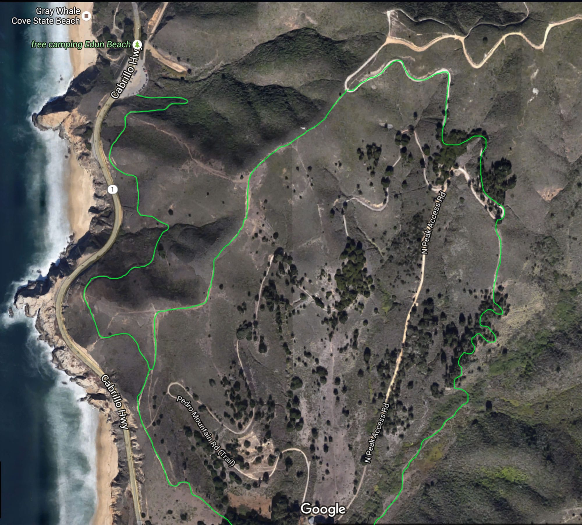 The trail map across Highway 1 from Gray Whale Cove State Beach